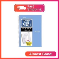Five Star Spiral Notebook, 2 Subject, College Ruled Paper, 6" x 9.5", 80 Sheets, Spiralli Defter price