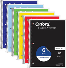 Spiral Notebook 6 Pack, 1 Subject, College Ruled Paper, 8 X 10-1/2 Inch, Color A Spiralli Defter price