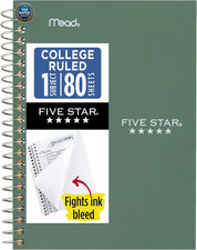 Five Star Spiral Notebook, 1 Subject, College Ruled Paper, 4-3/8" x 7", Personal Spiralli Defter price