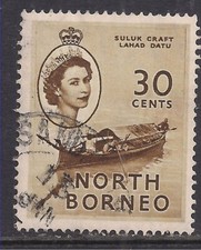 North Borneo 1954 QE2 30c Suluk Craft used SG 381 ( K1155 ) Suluk price