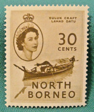 1954 North Borneo-30c-Suluk Craft/QE II-Mint Hinged Single Suluk price