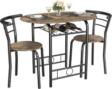 JUMMICO 3 Piece Wooden Round Table Chair Set with Wine Rack Walnut Black Masa - Sandalye Seti / Takımı price