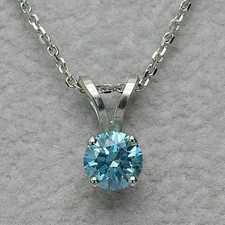 2Ct Round Cut Lab-Created Blue Diamond Solitaire Pendant 14K White Gold Plated Pırlanta Kolye price
