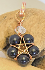 Copper Wire Wrapped 5-Point Star Pendant w/ Black Tourmaline & Herkimer Diamond Pırlanta Kolye price
