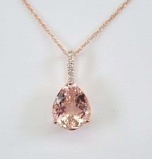 2Ct Pear Cut Morganite Diamond Solitaire Pendant 14K Rose Gold Finish Free Chain Pırlanta Kolye price