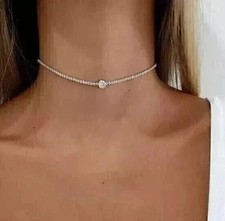 10 ctw Round Cut Created Diamond Women Choker Necklace 14K White Gold Finish 15" Pırlanta Kolye price