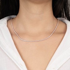 14k Gold Lab-Creted Diamond Tennis Necklace, 3mm Round Diamond Tennis Necklace Pırlanta Kolye price