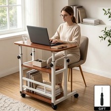 Height Adjustable Computer Desk w/ Storage Shelf Wheels Mobile Desk 3tier WALNUT Desk price