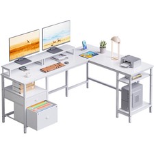 Furologee CD-013-66-White 66" L Shaped Reversible Corner Computer Desk with Desk price