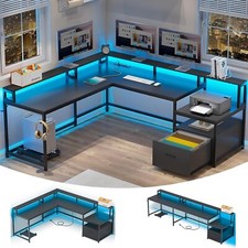 L Shaped Computer Desk with Led Lights 66" Home Office Desk with Power Outlet Desk price