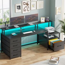 Computer Desk with Power Outlet &Led Lights, 66'' Home Office Desk w/File Drawer Desk price