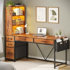 Computer Desk with 5 Drawers&Bookshelf, Reversible Home Office Desk w/LED Lights Desk price