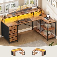 L Shaped Desk with 4 Drawers &Storage Shelves, Corner Computer Desk w/LED Lights Desk price