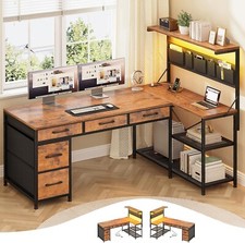 Corner Computer Desk, Reversible L Shaped office Desk with 5 Drawers &LED Lights Desk price