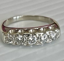 Vintage Round Diamond 5 Five Stone Band Ring 14k White Gold Sz 7 Diamond Five-Stone Ring price