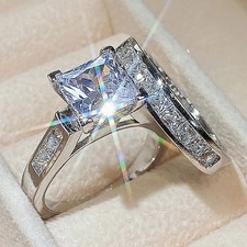 3Ct Princess Lab Created Diamond Bridal Set Wedding Ring White Gold Plated Diamond Five-Stone Ring price