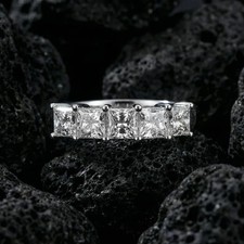 RARE 5.00 Ct Certified Princess Cut White Diamond 925 Silver Ring Great Shine Diamond Five-Stone Ring price
