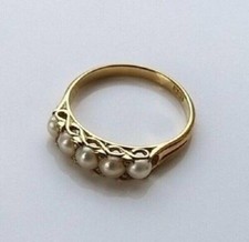 Pretty 3Ct Round Cut White Pearl Five Stone Engagement Ring 14K Yellow Gold FN Diamond Five-Stone Ring price