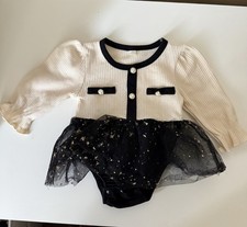 Girls 0-6 months Tutu Dress White/Black/Gold Stars Long Sleeve Tulle Bow Button Baby Dress price