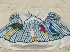 Vintage Baby Dress Nannette Beach Palm Tree Blue Dress Summer 18m Boat Baby Dress price