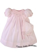 NWT Petit Ami Pink Bishop Smocked Newborn Baby Girls 2pc Dress Daygown Bonnet NB Baby Dress price