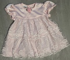 JoLene Vintage 90’s Baby Infant Girls Dress Size 12M Pink Lace Floral Embroidery Baby Dress price