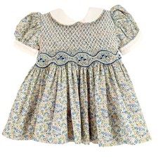 Laurenza's Baby Toddler Girls Blue Floral Smocked Dress with Embroidery Baby Dress price