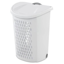 White Rolling Laundry Hamper with Wheels 2 Bushel Plastic Basket Lid Handle Laundry Basket price