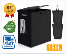 155L Double Laundry Hamper with Lid & Removable Liner Bags Black Laundry Basket price
