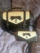 Black White Colorblock Skull & Crossbones Bow Satchel Top Handle Zip Buckle Women's Belt Bag price
