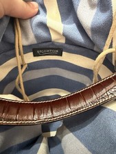 Brighton Wicker Bucket Shoulder Bag Drawstring Striped Lining Brown Strap Women's Belt Bag price