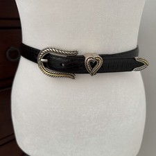 Brighton Women’s Skinny Fashion Belt Heart Buckle Black/Gold/Silver S/28 Women's Belt price