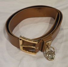 Michael Kors Women’s Brown Basic Belt Size XL Gold-Tone Buckle MK Logo Charm Women's Belt price