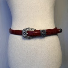 Brighton Garnet Faux-Croc Leather Belt with Ornate Silver Buckle,western, USA Women's Belt price