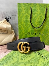 GUCCI BELT BLACK LEATHER 100% AUTHETNIC GOLD BUCKLE M SIZE WOMEN'S CLASSIC ITALY Women's Belt price