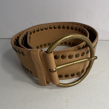 Miu Miu Women’s Wide Studded Belt Beige Brass Buckle Adjustable Size 85 Women's Belt price