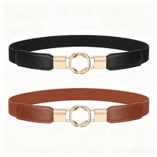 Retro Elastic Waist Belt for Women Stretchy Faux Leather Gold Buckle Dress Belt Women's Belt price