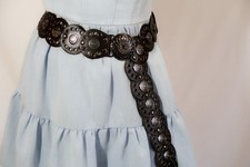Women's Black & Silver Concho Belt Wide Adjustable Buckle Western Women's Belt price