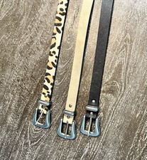 Women's Lot of 3 Skinny Dress Belts Leopard Print Tan Black Adjustable Buckle Women's Belt price