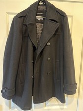 Calvin Klein Wool Blend Double Breasted Men's Peacoat Medium Used Black Long Coat price