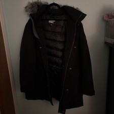 Lands End Down Expedition Parka Black Winter Coat Faux Fur Hood Men's Size 2X Long Coat price