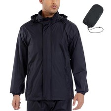Mens Rain Jacket, Hood, Lightweight, Waterproof, Packable Windbreaker, Hike Long Coat price