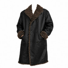 Vintage Real Leather Black  Penny Lane Shaggy lining black overcoat size XL Long Coat price