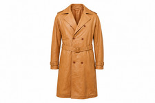 Men’s Faux Leather Double Breasted Trench Coat Camel Brown Belted Long Jacket Long Coat price