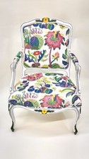 Vintage 1970s Grand Rapids Upholstered Bergere Walnut Armchair Accent Furniture Armchair & Bergere price