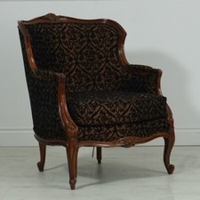 French Bergere Louis Lounge Arm Chair Mahogany Black Damask Armchair & Bergere price