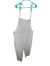 Grey  White Stripe Linen Cotton Tie Strap Cropped Overalls Jumpsuit Women’s L Women's Jumpsuit and Dungarees price