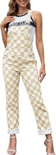 Odefou Overalls Bib Coveralls Jumpsuit Jeans Womens Size Large Pants Beige Check Women's Jumpsuit and Dungarees price