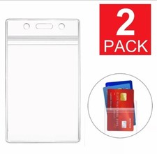 2 Pack Vertical ID Card Holder Clear Plastic Badge Resealable Waterproof credit Unisex Card Holder price