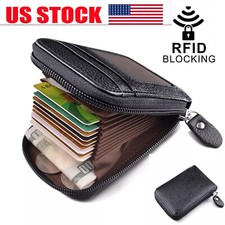 Leather Credit Card Holder RFID-Blocking Zipper Pocket Wallet with ID Window Unisex Card Holder price